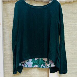 Gap Top Kids Girl Forest Green with Floral Back Long Sleeved Shirt Size Small
